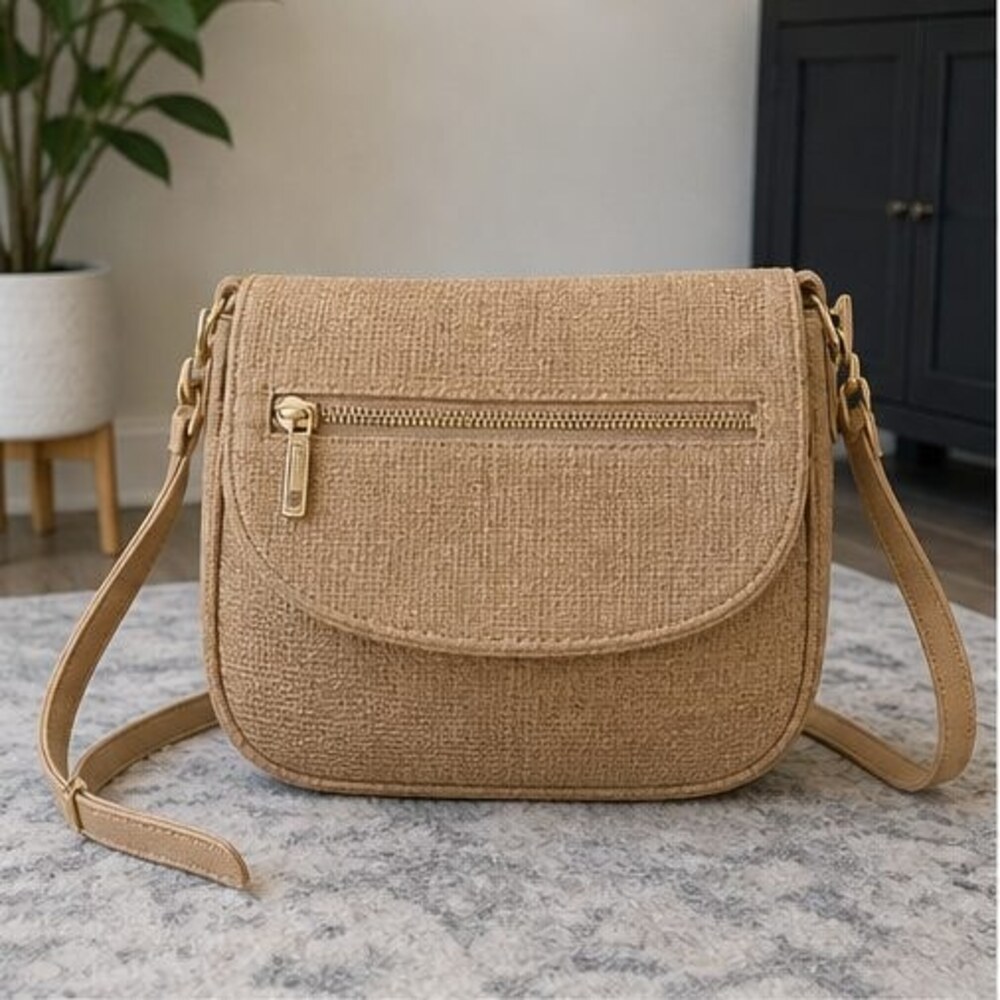 Camel Woven Crossbody Bag